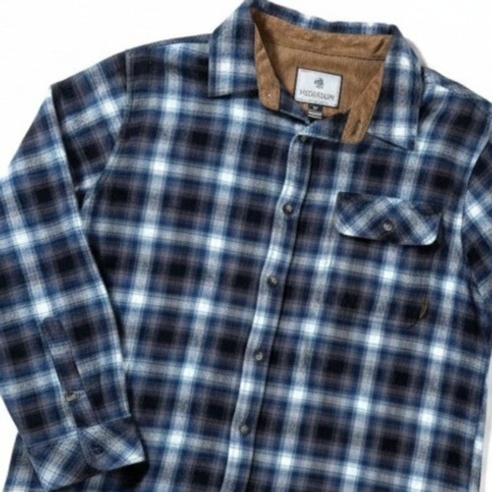 Legendary Whitetails Flannel Shirt Mens Large Blue Plaid Corduroy Trim Gorpcore